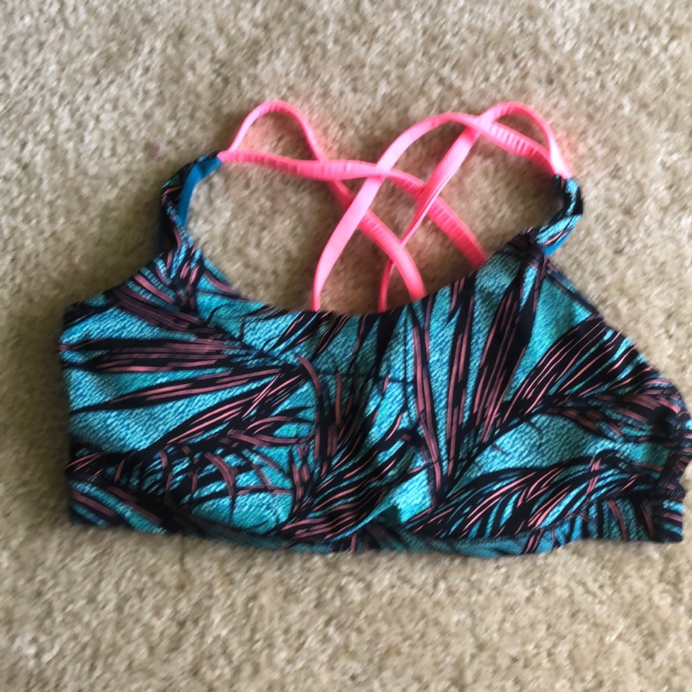 Lululemon sports bra pink & green flamingo design